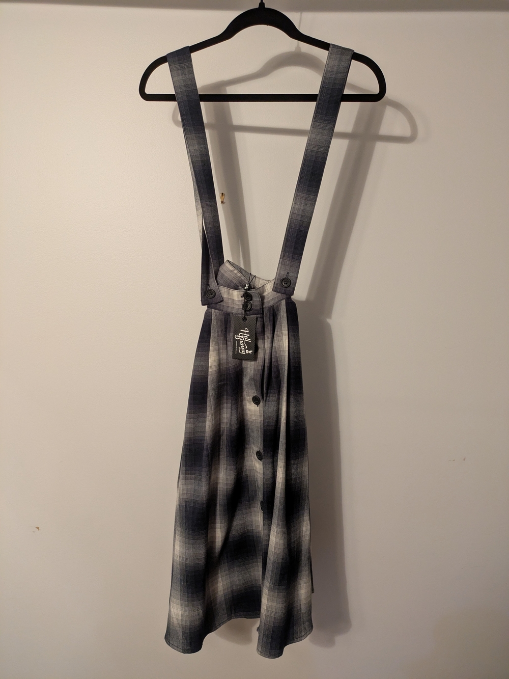 Hell Bunny Eddystone Pinafore Skirt in Black and Gray Tartan, NWT
